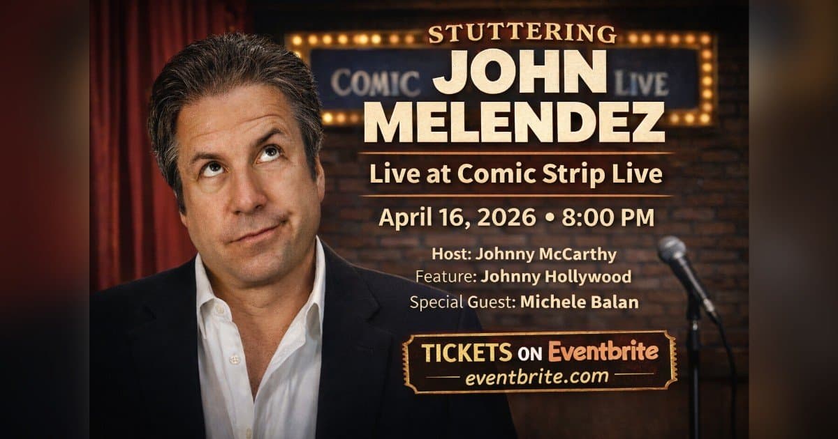 Stuttering John Melendez será a atração principal no Comic Strip Live em Nova York em 16 de abril