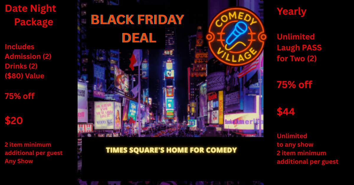 Comedy Village Lança Ofertas de Black Friday 2025 com Descontos Profundos em Experiências de Comédia em NYC