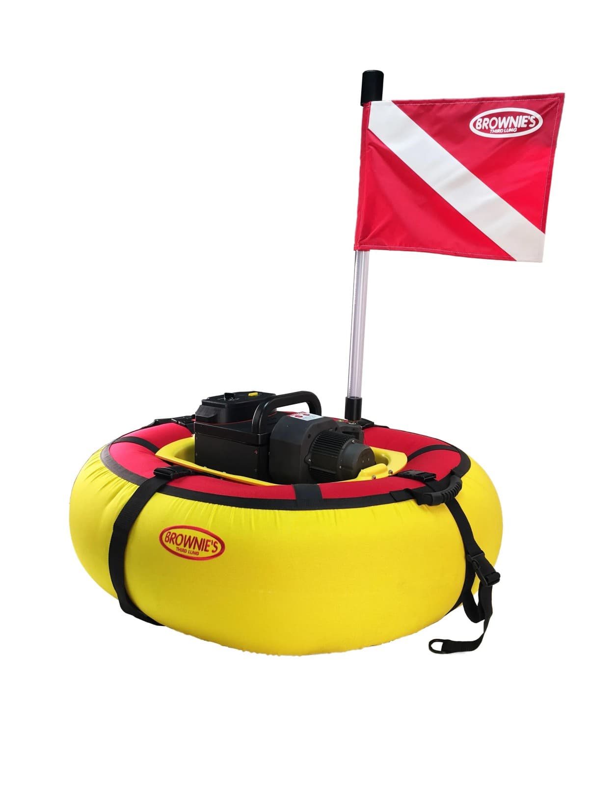 Sistema Sea Lion de Brownie's THIRD LUNG alimenta três mergulhadores com uma bateria de 18 lb, substituindo nove tanques de mergulho