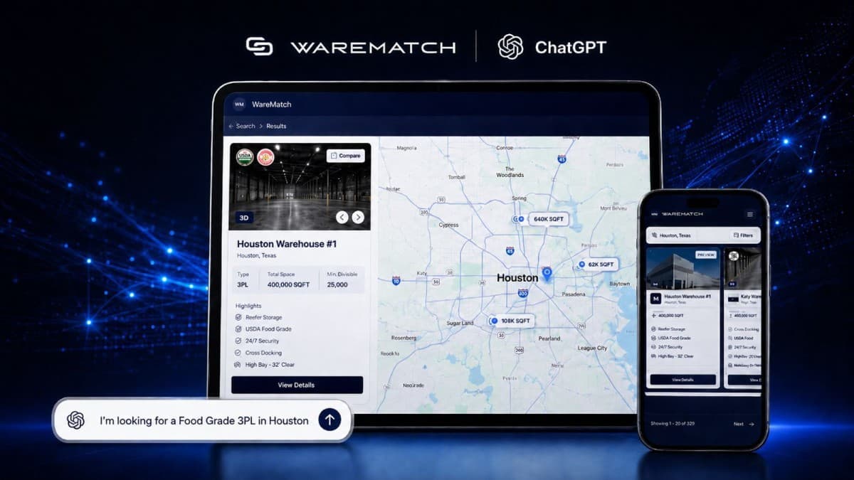 WareMatch é lançado na ChatGPT App Store, permitindo descoberta de 3PL em linguagem natural
