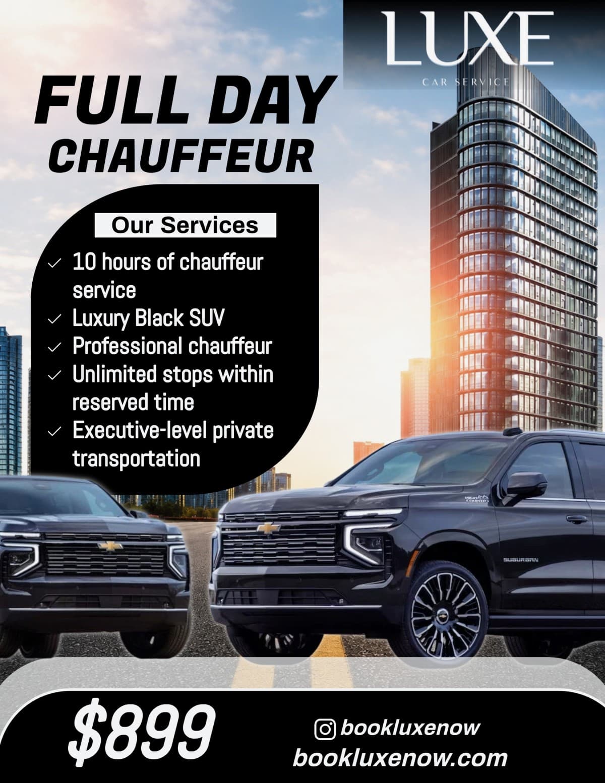Luxe Car Service Lança Pacote de Motorista com Tarifa Fixa de $899 por 10 Horas para Viagens Corporativas em Massachusetts