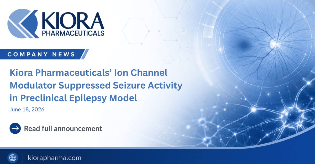 KIO-300 da Kiora Pharmaceuticals suprime atividade convulsiva em modelo pré-clínico de epilepsia