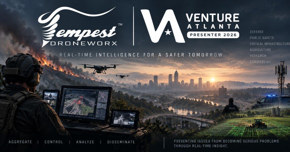 Tempest Droneworx selecionada para apresentar na Venture Atlanta 2026, exibindo tecnologia de inteligência em tempo real